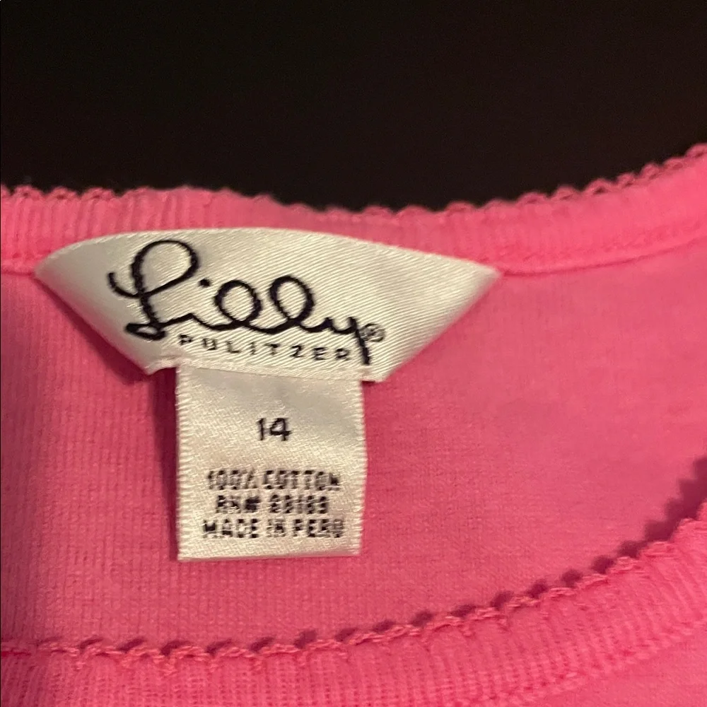 Lilly Pulitzer Two Tops Vibrant Pink Long Sleeve and short sleeve Tees size 14
